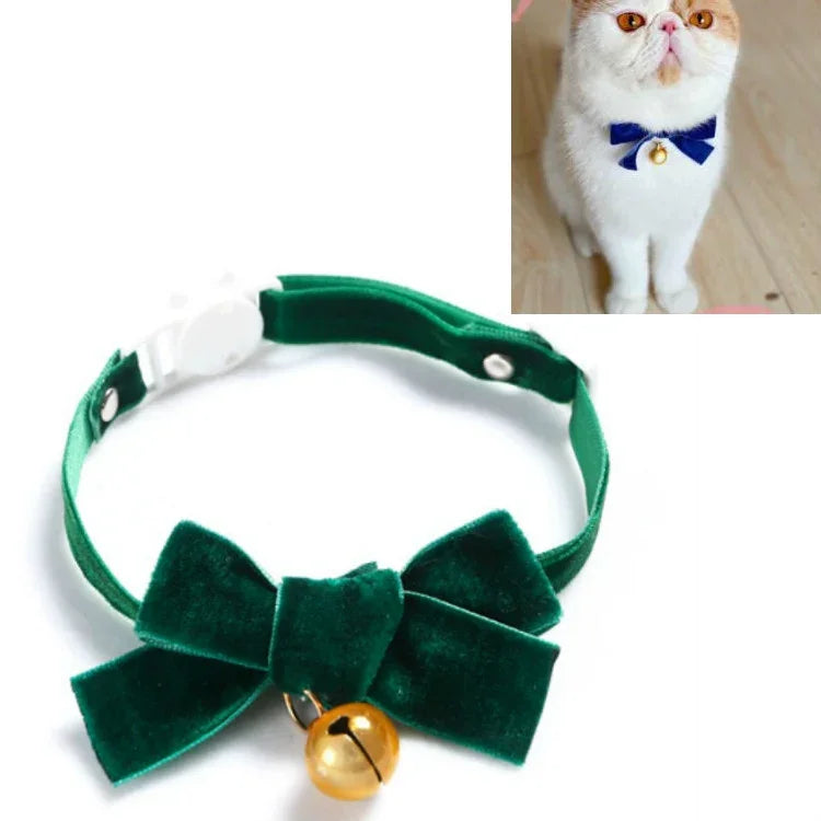 ベルベットリボン調節可能ペット用首輪 猫犬ウサギ用蝶ネクタイアクセサリー, S 17-30cm リボン、S 17-30cm リボン＋ベル付き