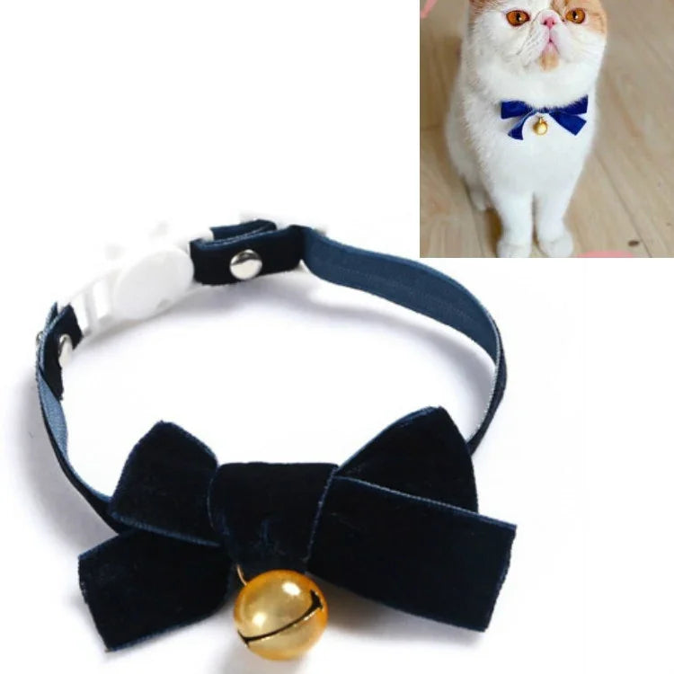 ベルベットリボン調節可能ペット用首輪 猫犬ウサギ用蝶ネクタイアクセサリー, S 17-30cm リボン、S 17-30cm リボン＋ベル付き