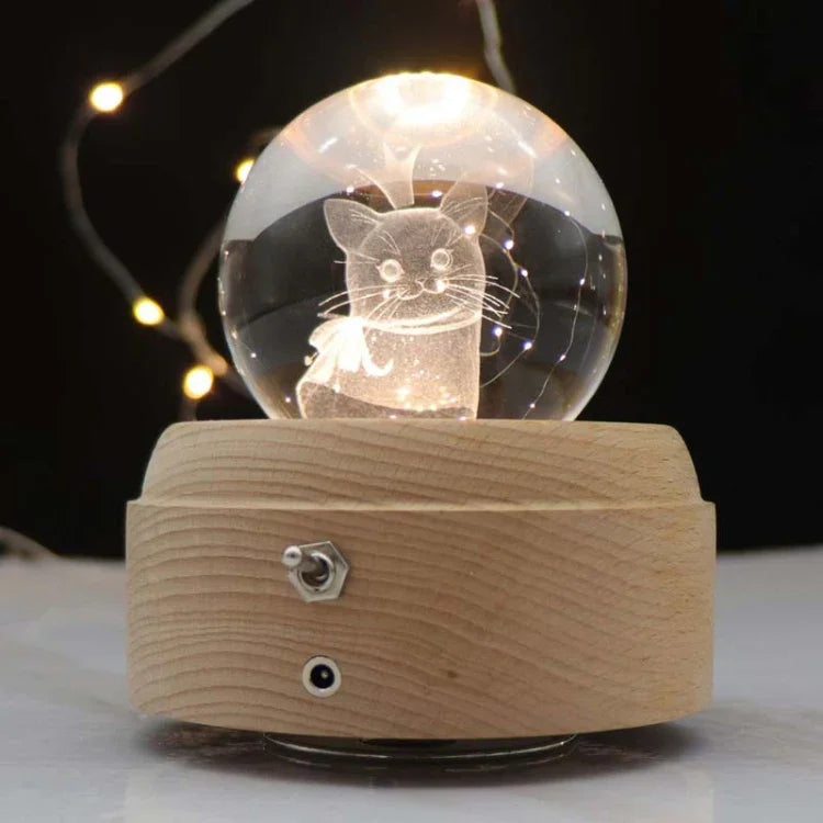 Girl Bedside Lamp Crystal Ball Wooden Base Music Box Charging Glow Rotating Night Light, Random Music, Ballet, Castle, Unicorn, Flying Pig, Dogs, Drawing Girl, Whale, Deer, Deer Head, Cat, Mermaid, Dandelion, Balloon Bear, Christmas Tree, Double Pig   ...