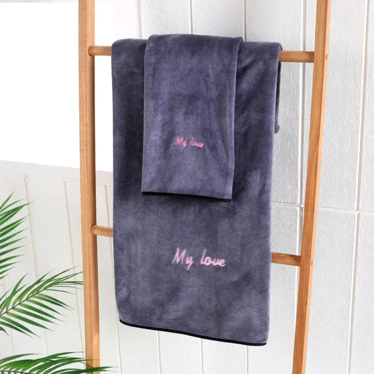 ソフトで厚手の吸水性ファイバーバスタオル タオル＋バスタオルセット