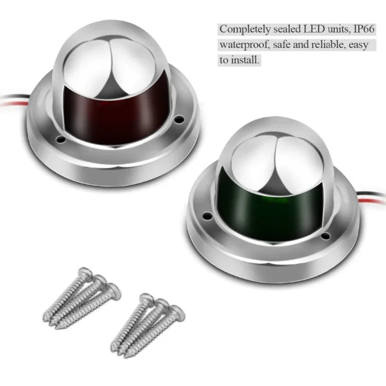 1ペアステンレススチールLED航行灯赤緑航海信号灯マリンボートヨット警告灯、DC 12V、1ペア12V