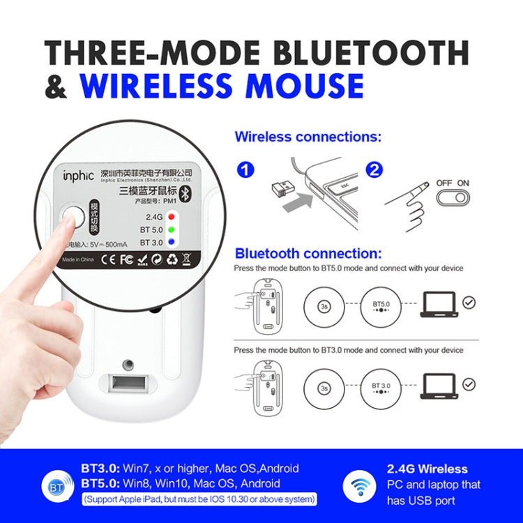 Inphic PM1 オフィスミュートワイヤレスノートパソコンマウス、バッテリーディスプレイ