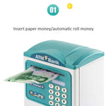 シミュレーションパスワード指紋センサー解除マネーボックス 自動巻き取りマネーセーフ ATM貯金箱 ピンク、ブルー
