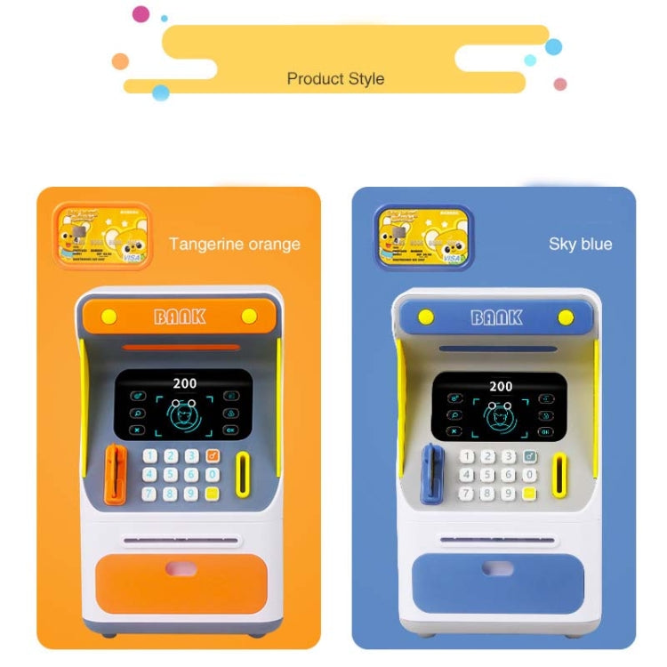 シミュレーション顔認証ATM現金預入ボックス シミュレーションパスワード自動巻き取りマネーセーフ預金箱 オレンジ（電池版）、ブルー（電池版）、オレンジ（充電版）、ブルー（充電版）
