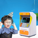 シミュレーション顔認証ATM現金預入ボックス シミュレーションパスワード自動巻き取りマネーセーフ預金箱 オレンジ（電池版）、ブルー（電池版）、オレンジ（充電版）、ブルー（充電版）