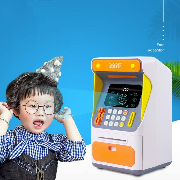 シミュレーション顔認証ATM現金預入ボックス シミュレーションパスワード自動巻き取りマネーセーフ預金箱 オレンジ（電池版）、ブルー（電池版）、オレンジ（充電版）、ブルー（充電版）