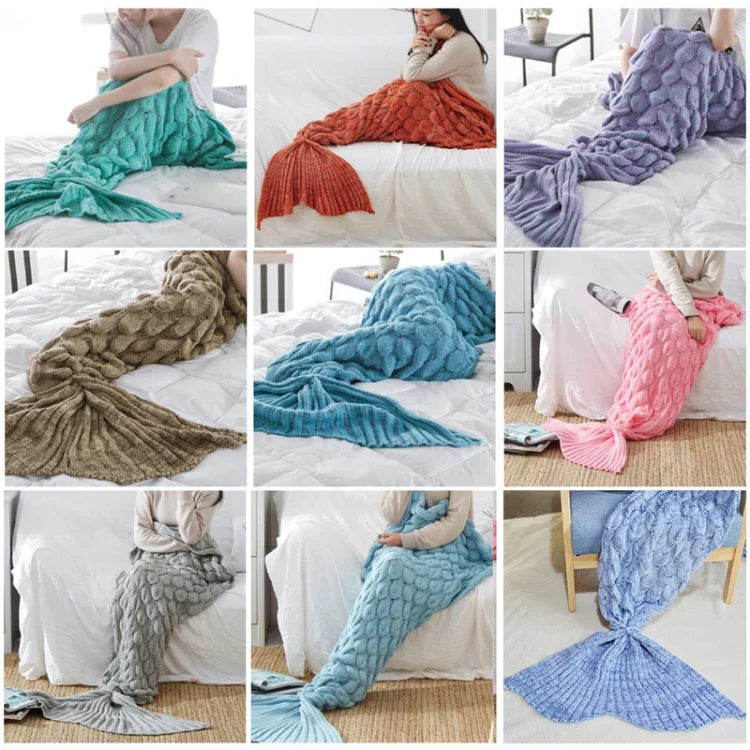 マーメイドテイルニットブランケット フィッシュテイルブランケット、60x140cm、195x90cm