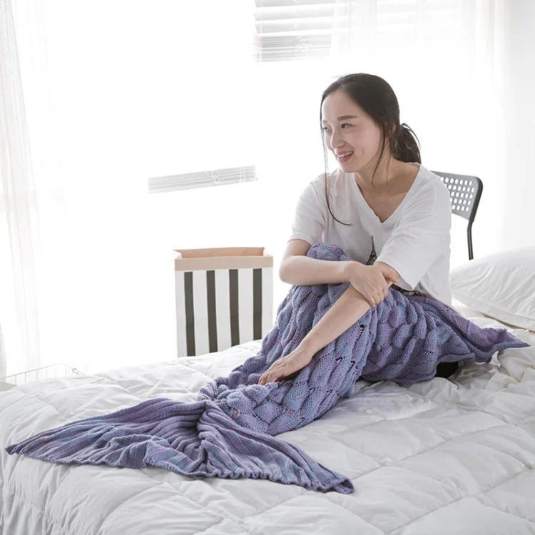 マーメイドテイルニットブランケット フィッシュテイルブランケット、60x140cm、195x90cm
