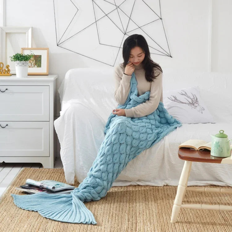 マーメイドテイルニットブランケット フィッシュテイルブランケット、60x140cm、195x90cm