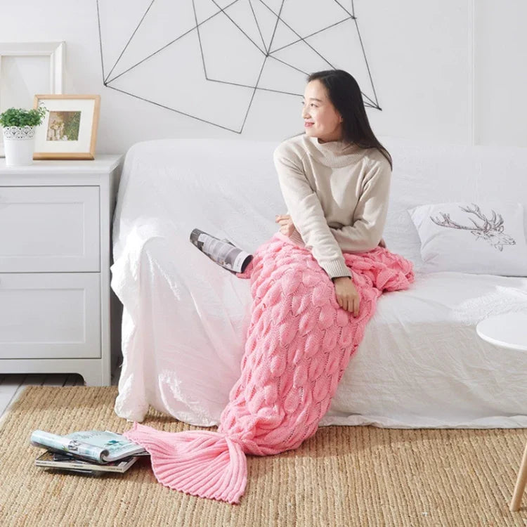 マーメイドテイルニットブランケット フィッシュテイルブランケット、60x140cm、195x90cm