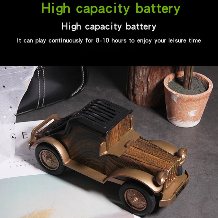 A9 レトロ木目調クラシックカー形状ワイヤレスBluetoothスピーカーサブウーファーラジオ ポータブル携帯電話スタンドミニスピーカー
