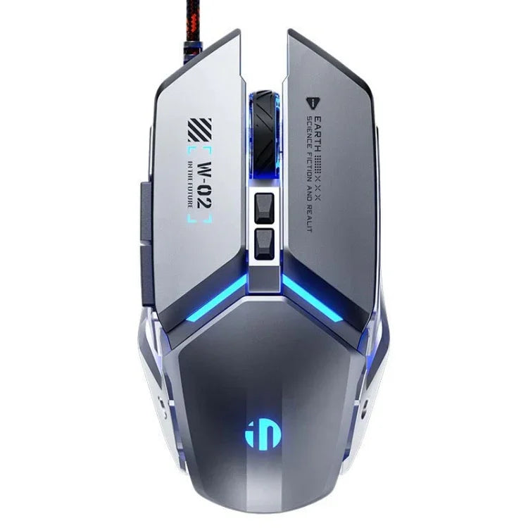 Inphic W-02 6キー ホームオフィス発光マクロプログラミングUSBコンピュータメカニカルゲーム有線マウス、W-02（メタリックグレー）
