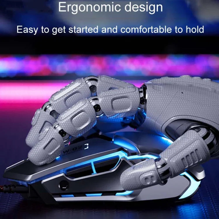 Inphic W-02 6キー ホームオフィス発光マクロプログラミングUSBコンピュータメカニカルゲーム有線マウス、W-02（メタリックグレー）