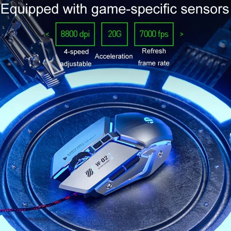 Inphic W-02 6キー ホームオフィス発光マクロプログラミングUSBコンピュータメカニカルゲーム有線マウス、W-02（メタリックグレー）