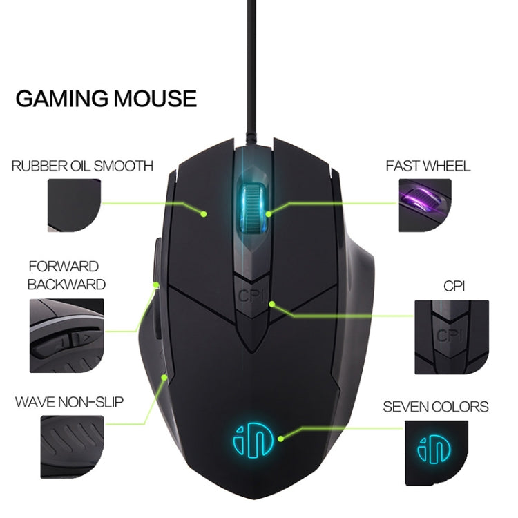 Inphic PW1 ゲームミュートマクロ定義イルミネーション有線マウス、ケーブル長：1.5m、ミュートブラックビジネスバージョン、ミュートブラックゲームバージョン、ミュートチタニウムグレーゲームバージョン