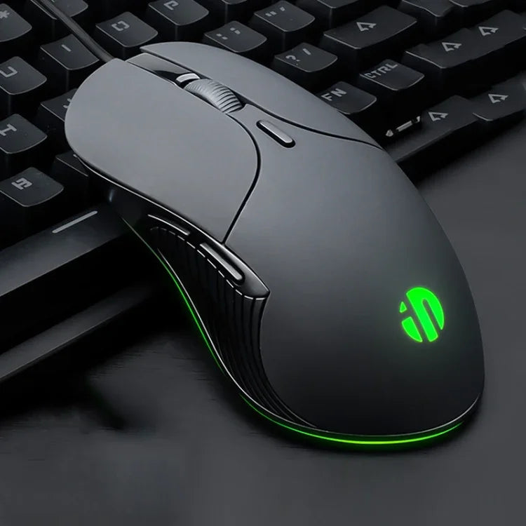 Inphic PB1 ビジネスオフィスミュートマクロ定義ゲーミング有線マウス、ケーブル長：1.5m、クラシックバックブリージングライト、マットホワイトブリージングライト