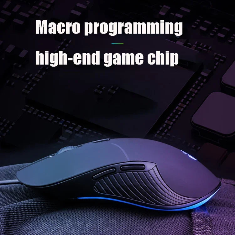 Inphic PB1 ビジネスオフィスミュートマクロ定義ゲーミング有線マウス、ケーブル長：1.5m、クラシックバックブリージングライト、マットホワイトブリージングライト