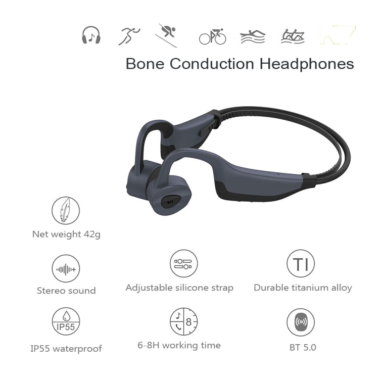 K7骨伝導Bluetooth 5.0ワイヤレスイヤホン防水ヘッドホン、16GB RAM