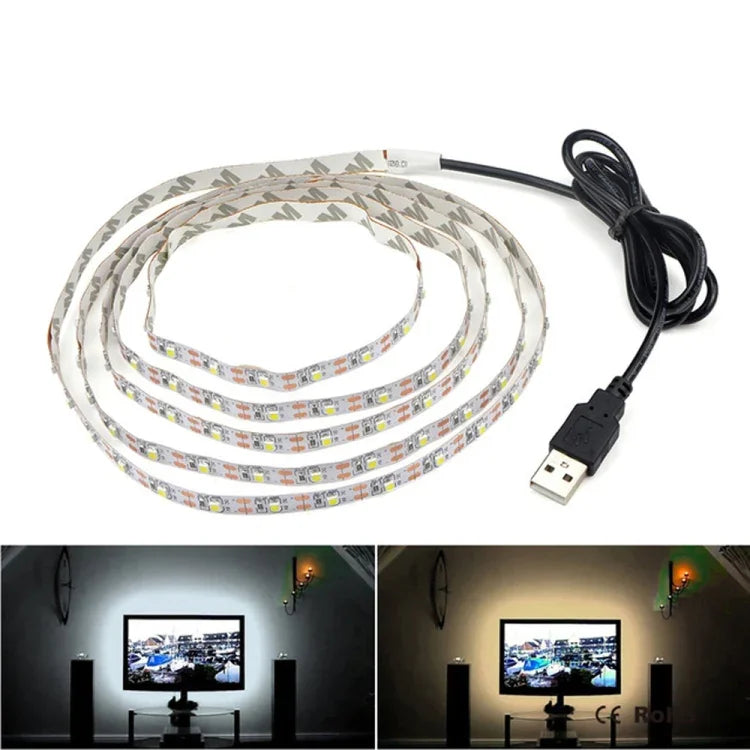 USB電源 SMD 2835 エポキシ LEDストリップライト クリスマスデスク装飾ランプ TV背景照明用、1m、5m
