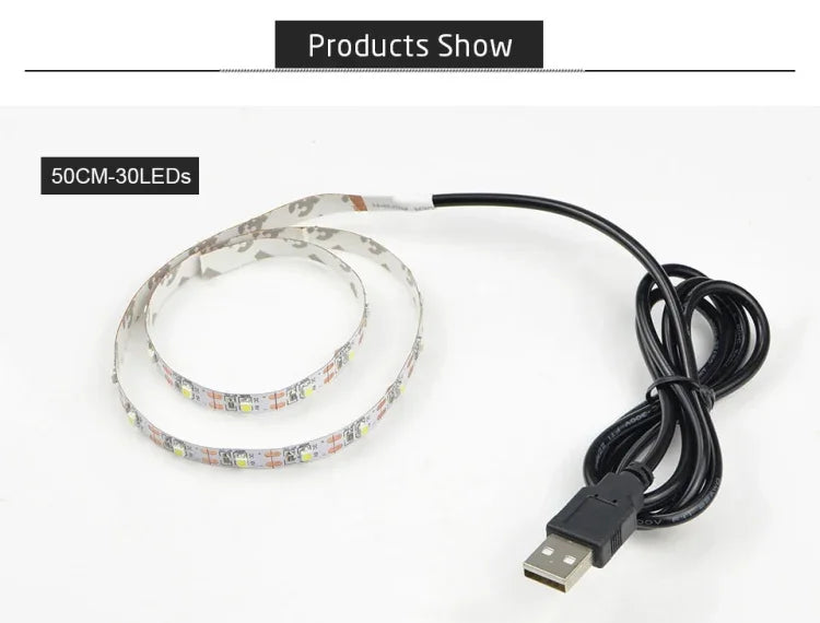 USB電源 SMD 2835 エポキシ LEDストリップライト クリスマスデスク装飾ランプ TV背景照明用、1m、5m