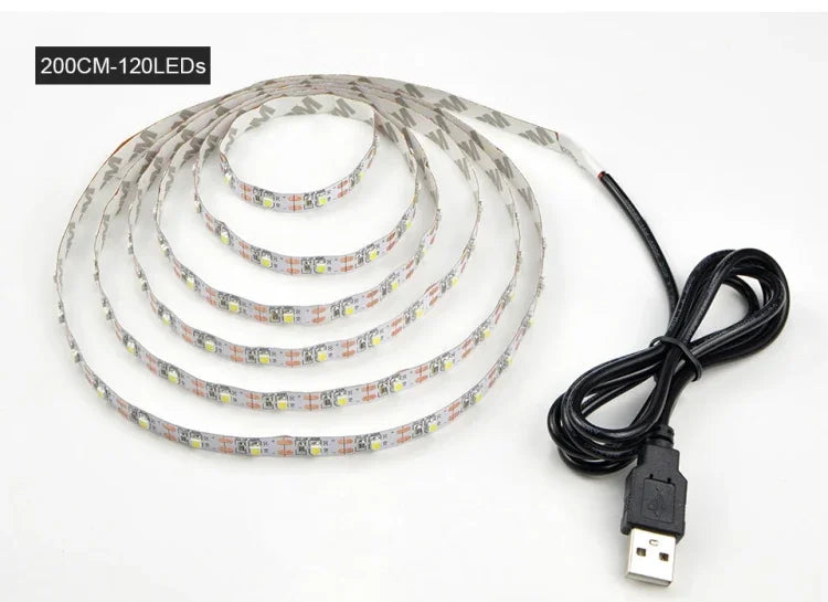 USB電源 SMD 2835 エポキシ LEDストリップライト クリスマスデスク装飾ランプ TV背景照明用、1m、5m