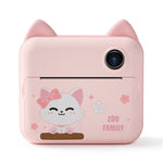 P1 カードなし子供用インスタントカメラ 1200W 前後デュアルレンズ ミニプリント写真デジタルカメラおもちゃ（グリーンダイナソー）、グリーンダイナソーカードなし、ピンクキャットカードなし、グリーンダイナソー16GB、ピンクキャット16GB、グリーンダイナソー32GB、ピンクキャット32GB