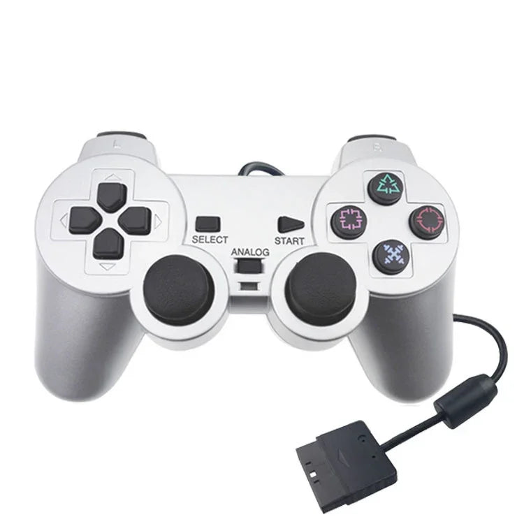 有線ゲームパッド デュアルモーター振動 シルバー 燃料噴射ゲームパッド PS2対応, PS2用