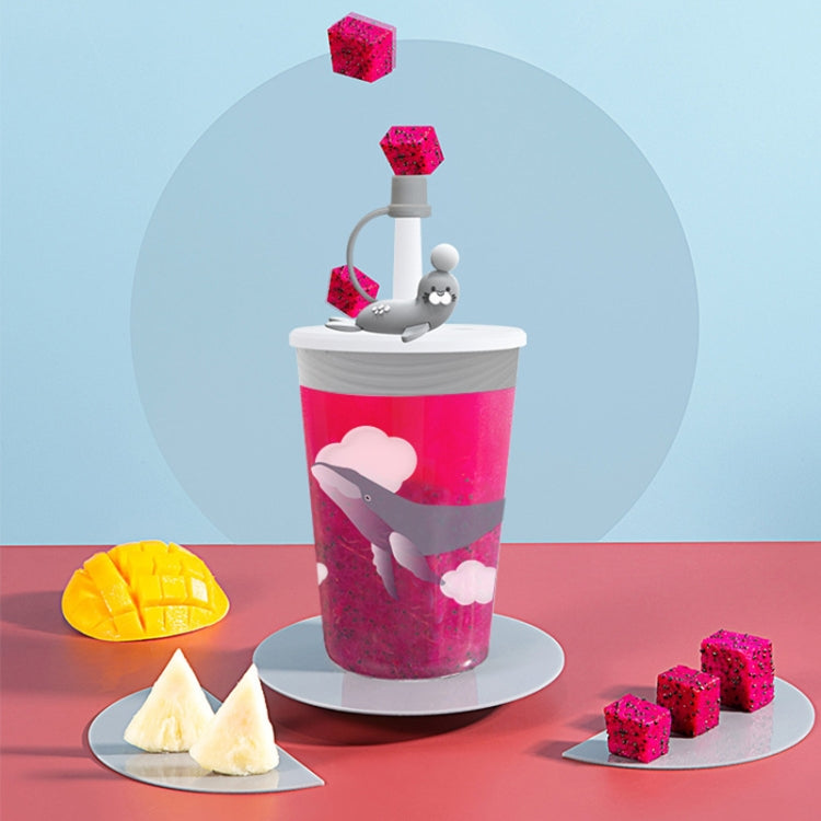 子供用カートゥーン海洋動物ストロー飲みカップ 安全で環境に優しいプラスチック飲みカップ ネイビーブルー、ライトブルー、ピンク、ライトグレー