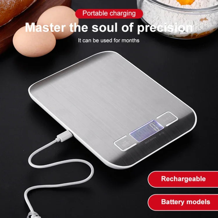 ステンレス製小型食品電子スケール キッチン用ポータブルベーキング電子スケール 5kg/1g（電池式ホワイト）、5kg/1g（電池式ブラック）、10kg/1g（電池式ホワイト）、5kg/1g（充電式ホワイト）、10kg/1g（充電式ホワイト）
