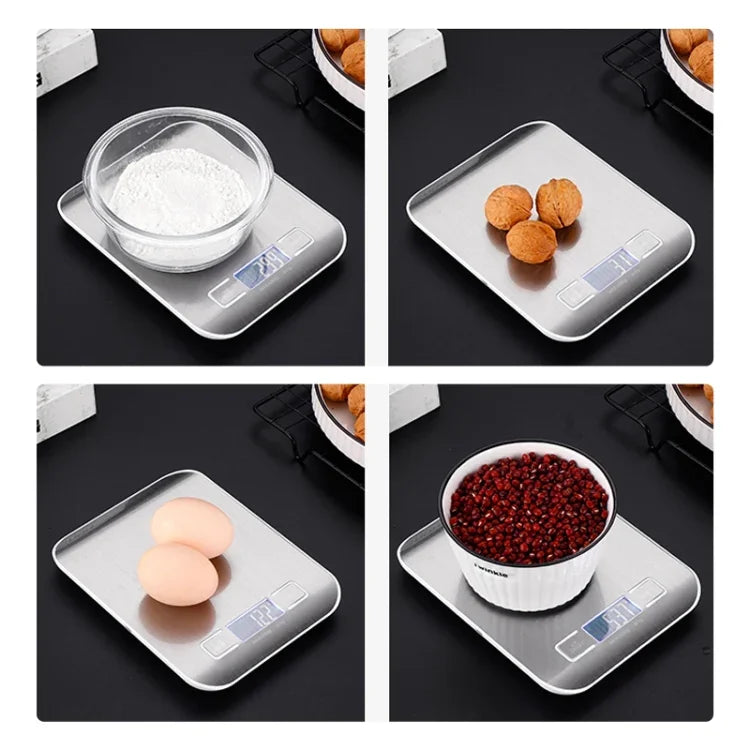 ステンレス製小型食品電子スケール キッチン用ポータブルベーキング電子スケール 5kg/1g（電池式ホワイト）、5kg/1g（電池式ブラック）、10kg/1g（電池式ホワイト）、5kg/1g（充電式ホワイト）、10kg/1g（充電式ホワイト）