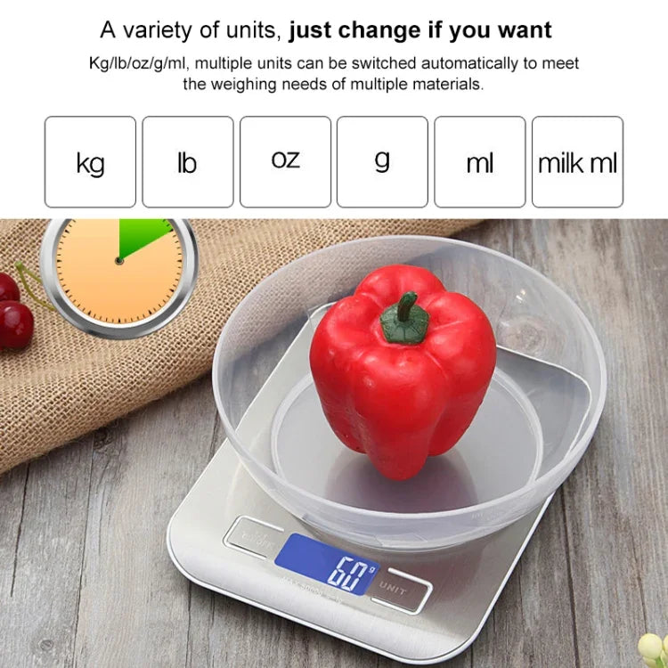 ステンレス製小型食品電子スケール キッチン用ポータブルベーキング電子スケール 5kg/1g（電池式ホワイト）、5kg/1g（電池式ブラック）、10kg/1g（電池式ホワイト）、5kg/1g（充電式ホワイト）、10kg/1g（充電式ホワイト）