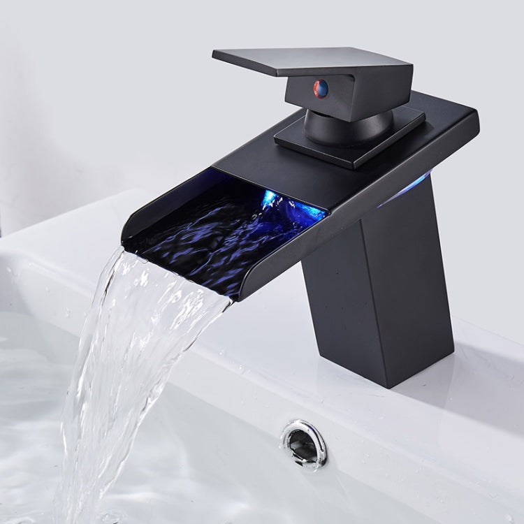 LED三灯温水冷水蛇口 バスルーム用滝蛇口 CNプラグ、ブラック、電気めっきシルバー
