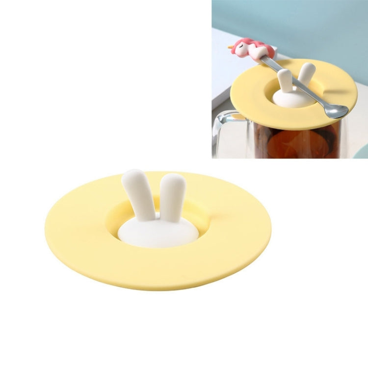 食品グレードうさぎ耳形シリコンカップ蓋 密封蓋 カートゥーンマグ防塵漏れ防止蓋、イエロー、グリーン、ピンク