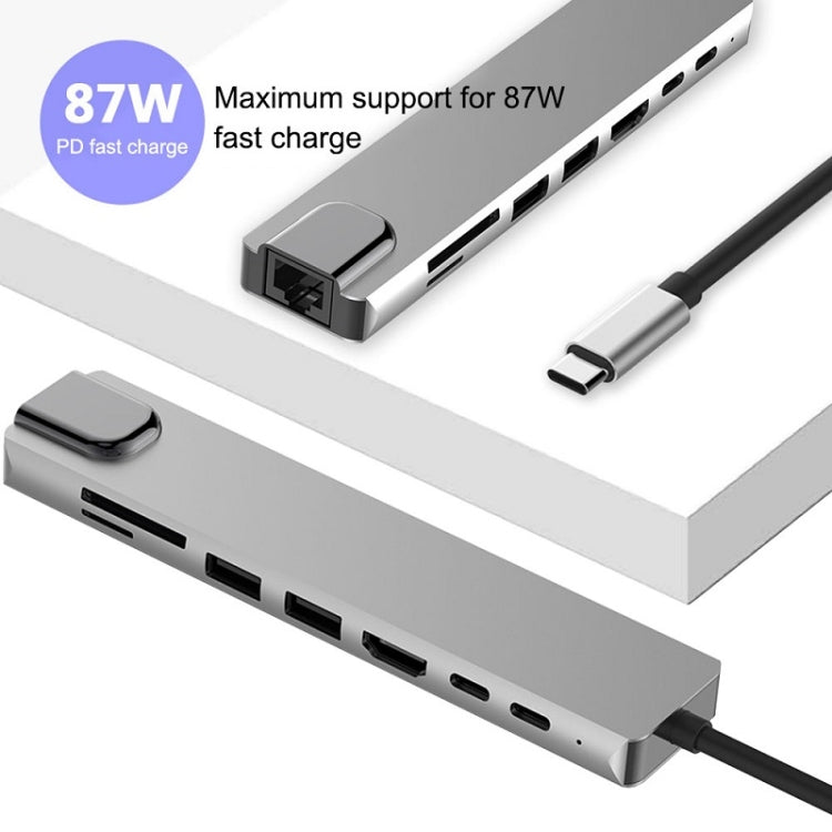 WC7367 8-in-1 87W Type-C to PD+USB3.0/USB2.0+SD+TF+HDMI+RJ45+Type-C ドッキングステーションハブ、WC7367