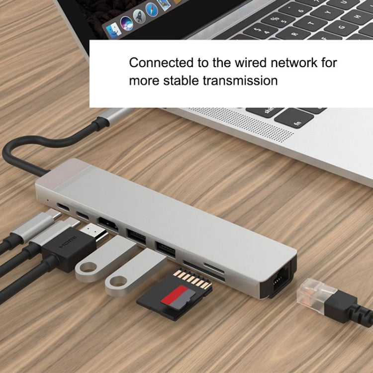 WC7367 8-in-1 87W Type-C to PD+USB3.0/USB2.0+SD+TF+HDMI+RJ45+Type-C ドッキングステーションハブ、WC7367