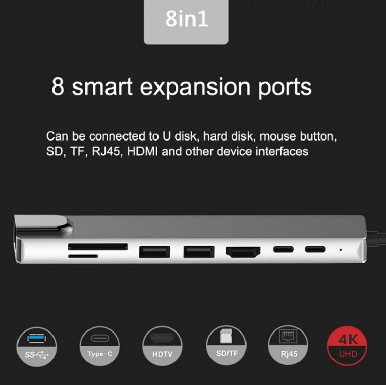 WC7367 8-in-1 87W Type-C to PD+USB3.0/USB2.0+SD+TF+HDMI+RJ45+Type-C ドッキングステーションハブ、WC7367