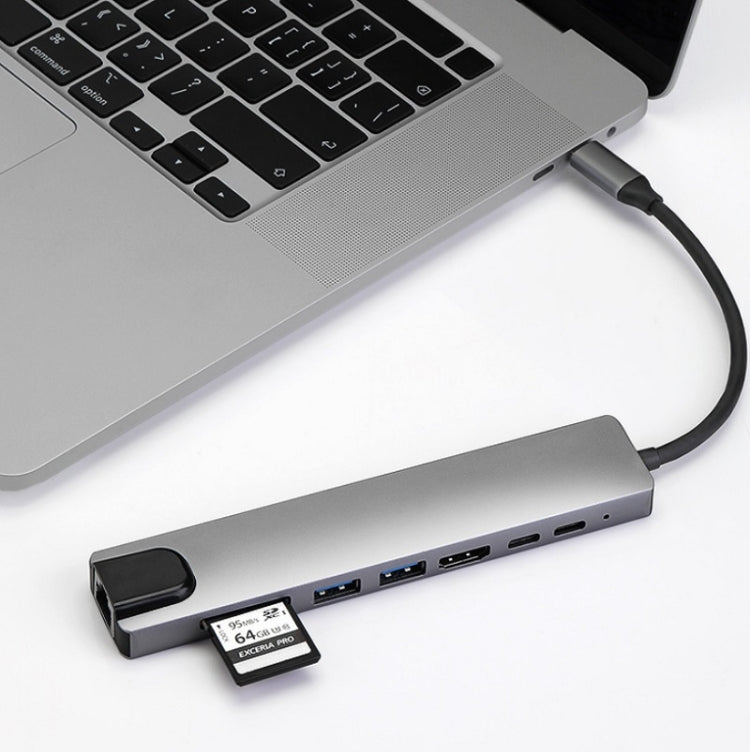 WC7367 8-in-1 87W Type-C to PD+USB3.0/USB2.0+SD+TF+HDMI+RJ45+Type-C ドッキングステーションハブ、WC7367