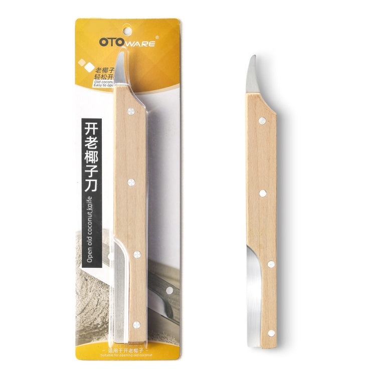 多機能ステンレス製ココナッツシェルオープナー 木製ハンドル付きココナッツ肉ナイフ キッチンガジェット、ココナッツシェルオープナー