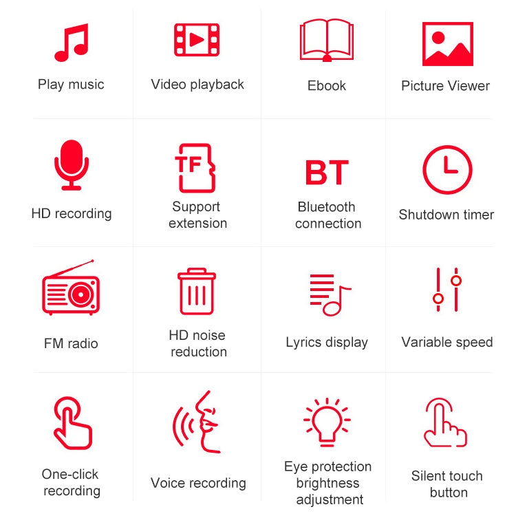 ポータブルBluetoothタッチスクリーンMP3プレーヤー録音機能付き電子書籍、4GB、8GB、16GB、32GB