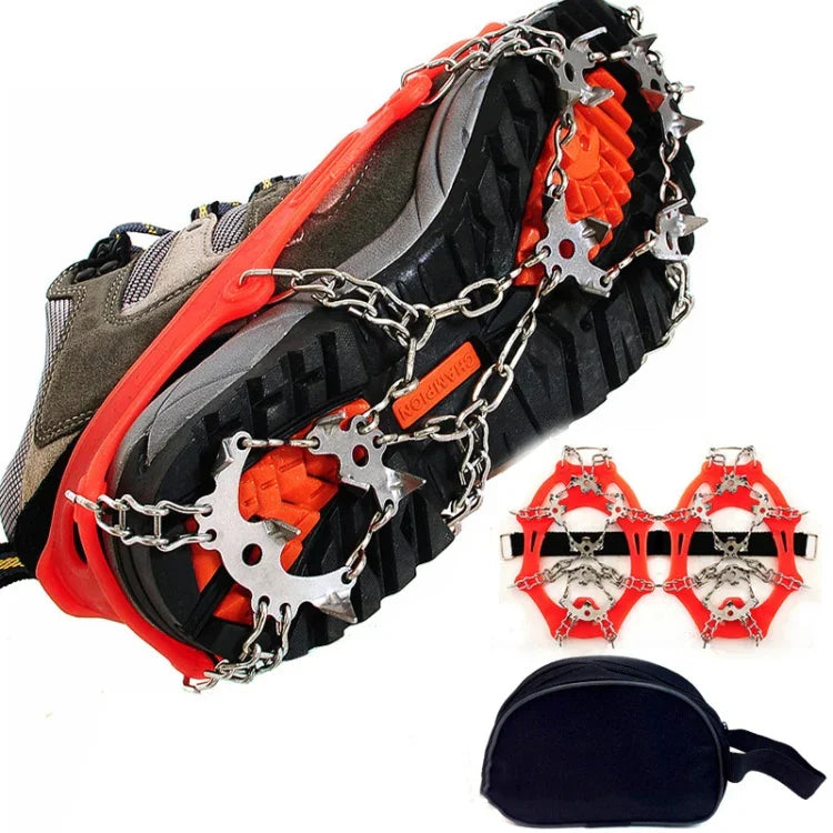 Outdoor 18-Tooth 430 Stainless Steel Crampons Snow Hiking Shoes Spikes Non-Slip Shoe Covers，SIze:, 18-Tooth M (Orange), 18-Tooth L (Black)