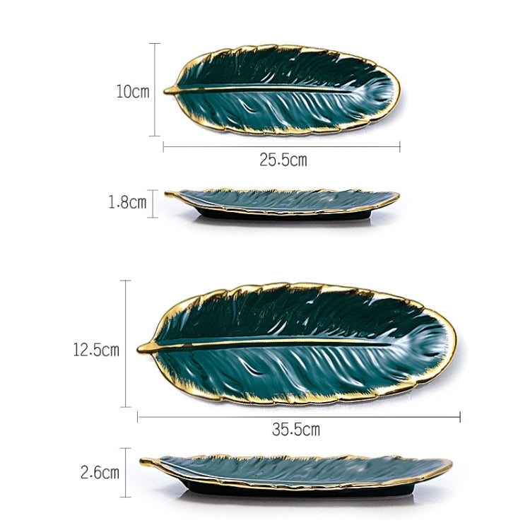 プノンペン 陶器デザートプレート 羽根プレート バナナリーフ フルーツ 乾燥果物収納トレイ サイズ：大型（明るいエメラルド）、小型（明るいエメラルド）、大型（明るいピーチピンク）、小型（明るいピーチピンク）、大型（マットブラック）、小型（マットブラック）