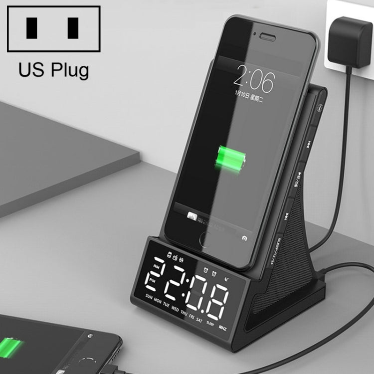 X7 多機能ワイヤレス充電Bluetoothスピーカー アラームクロック＆ラジオ＆リモコン付き、USプラグ、UKプラグ、EUプラグ