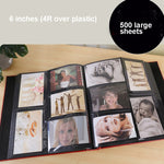 6インチ 500枚 インタースティシャルPPアルバム PUレザー レトロ箔押しカバー写真アルバム、レッド、イエロー、ブルー、ブラック、ベージュ、オレンジ、ダークレッド