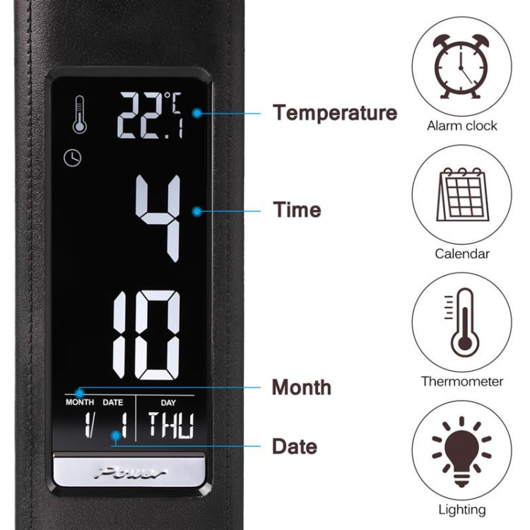 U2 5W 3段階調光LEDレザー調デスクランプ温度/時計/カレンダー表示付き、ブラック