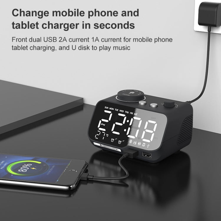 M9 ワイヤレスBluetoothスピーカー 多機能デスクトップアラームクロック TFカード＆Uディスク＆AUX対応、USプラグ、EUプラグ、UKプラグ
