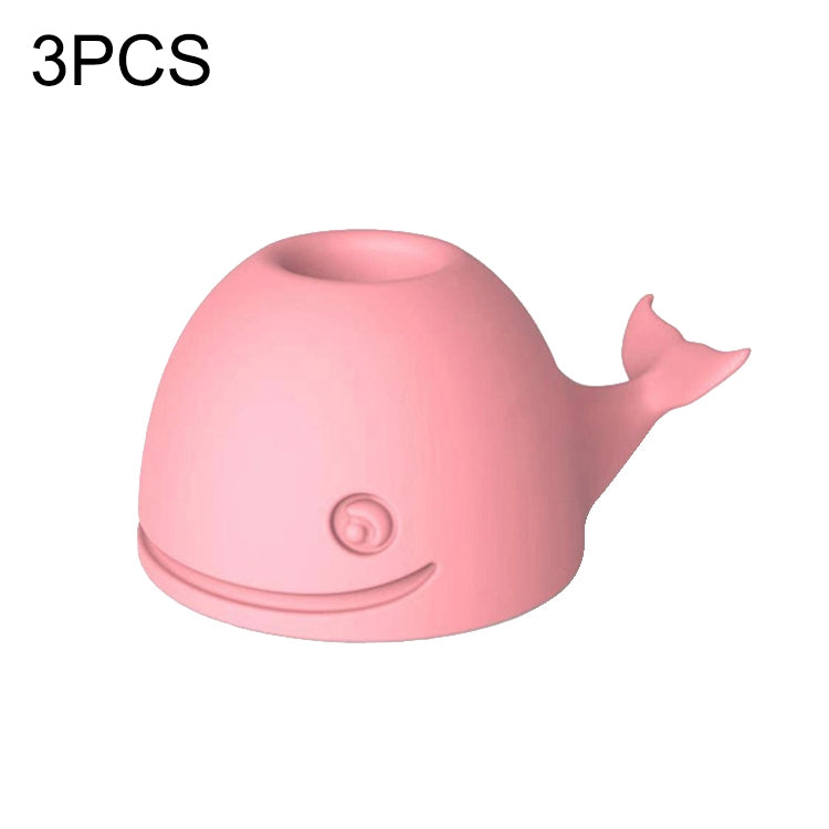 3個セットシリコン製クジラ型歯ブラシホルダー デスクトップオフィスペンホルダー、ピンク、ダークブルー、ライトブルー