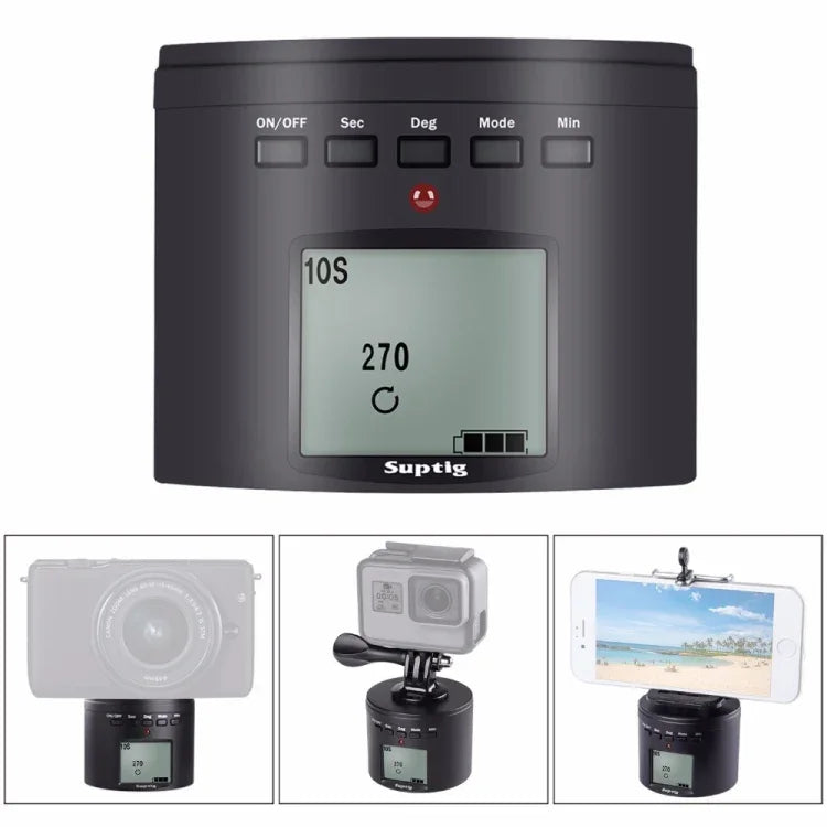 Suptig RSX-350 360度パノラマヘッド 電動タイムラプススタビライザートライポッドアダプター ターンテーブルマウント GoPro HERO9 /8 /7 /6 /5 /5セッション /4セッション /4 /3+ /3 /2 /1、Xiaoyiおよびその他のアクションカメラ用