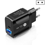 18W PD + QC 3.0 急速充電トラベルチャージャー 電源アダプター LED表示機能付き、EUプラグ ブラック、USプラグ ブラック、UKプラグ ブラック、EUプラグ ホワイト、USプラグ ホワイト、UKプラグ ホワイト