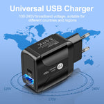 18W PD + QC 3.0 急速充電トラベルチャージャー 電源アダプター LED表示機能付き、EUプラグ ブラック、USプラグ ブラック、UKプラグ ブラック、EUプラグ ホワイト、USプラグ ホワイト、UKプラグ ホワイト