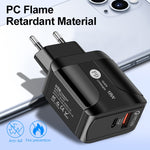 18W PD + QC 3.0 急速充電トラベルチャージャー 電源アダプター LED表示機能付き、EUプラグ ブラック、USプラグ ブラック、UKプラグ ブラック、EUプラグ ホワイト、USプラグ ホワイト、UKプラグ ホワイト
